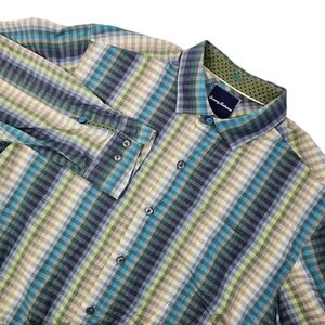 Tommy Bahama Shirt Mens L Multicolor Check Button Up Long Sleeve 100% Cotton EUC